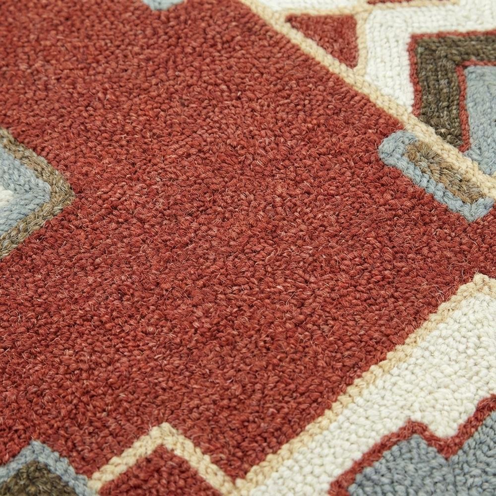 Red Wool Loop Pile Area Rug with Hand Tufted Southwest Design