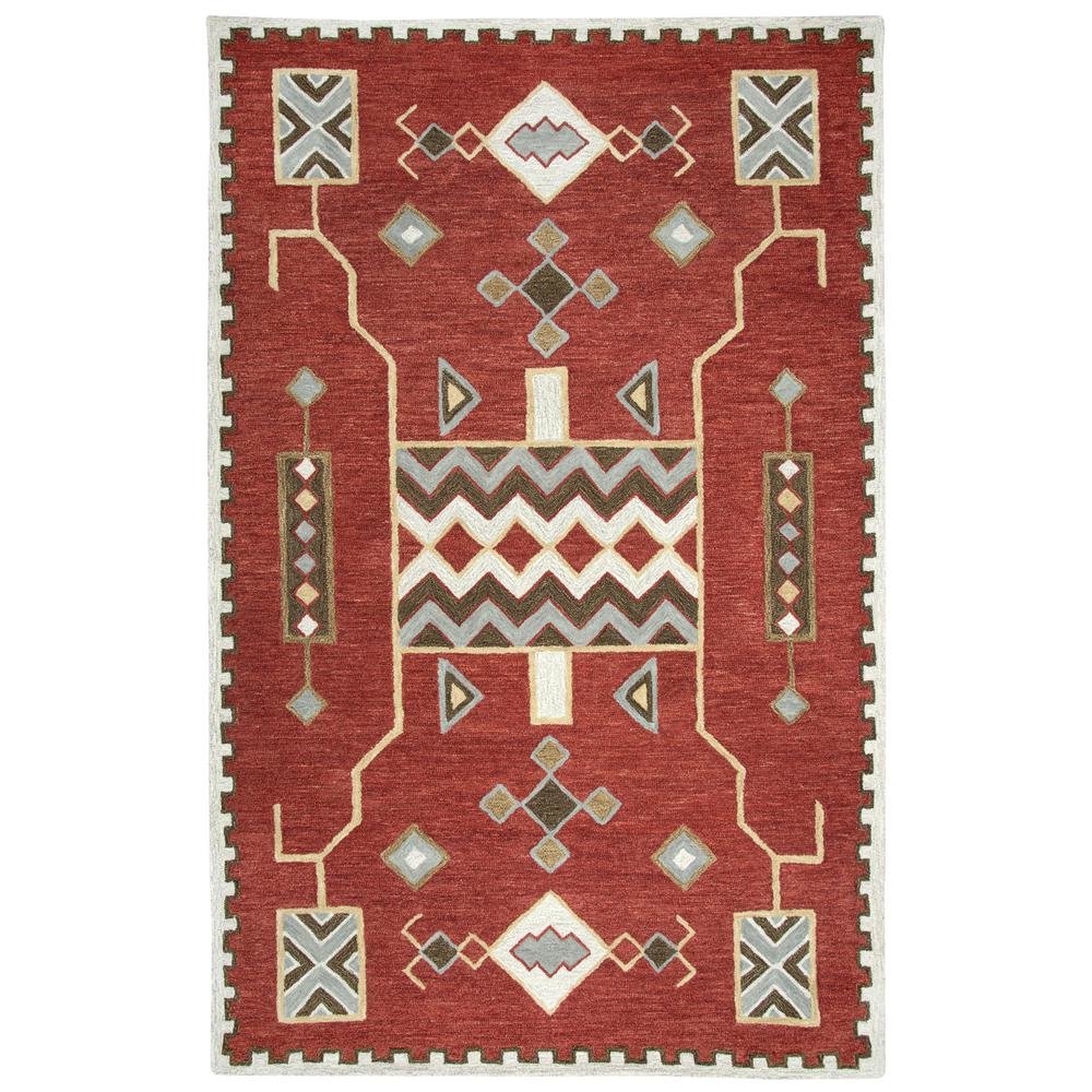 Red Wool Loop Pile Area Rug with Hand Tufted Southwest Design
