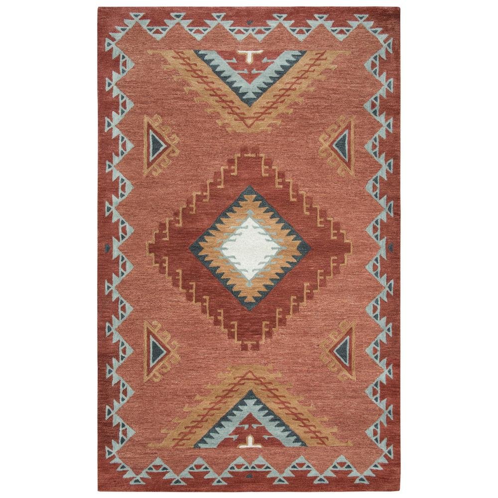 Rust Hand Tufted Wool Area Rug with Southwest Design, 5' x 8'