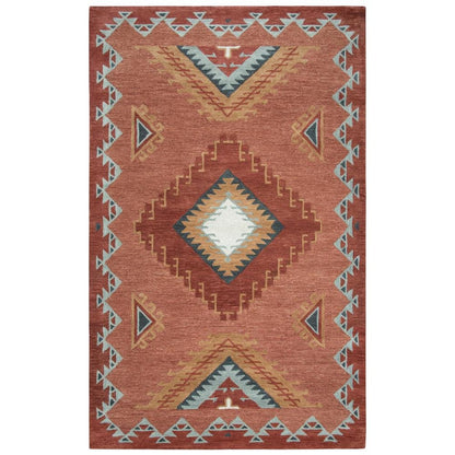 Rust Hand Tufted Wool Area Rug with Southwest Design, 5' x 8'