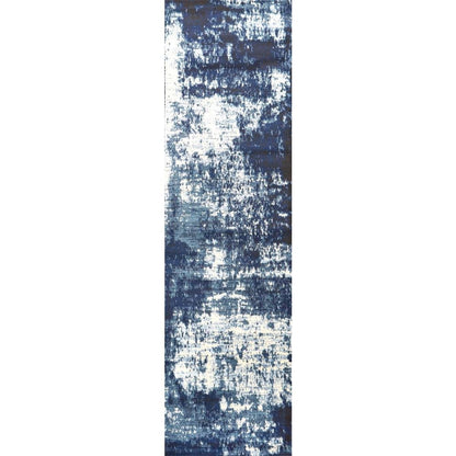 Light Blue Machine-Made Rectangle Runner with Cut Pile Design