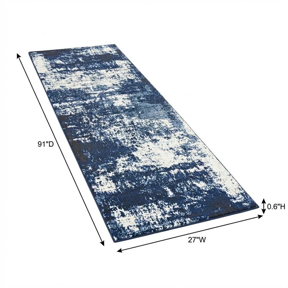 Light Blue Machine-Made Rectangle Runner with Cut Pile Design