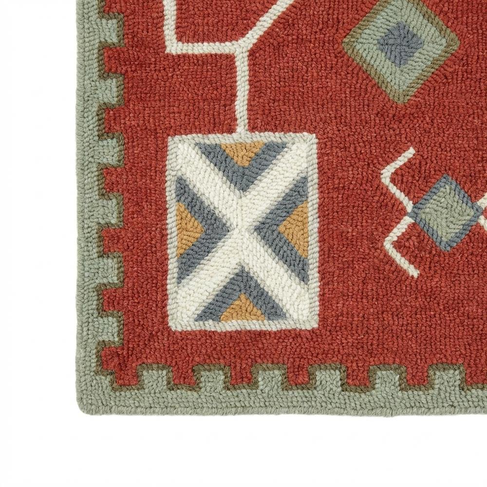 Red Wool Loop Pile Area Rug with Hand Tufted Southwest Design