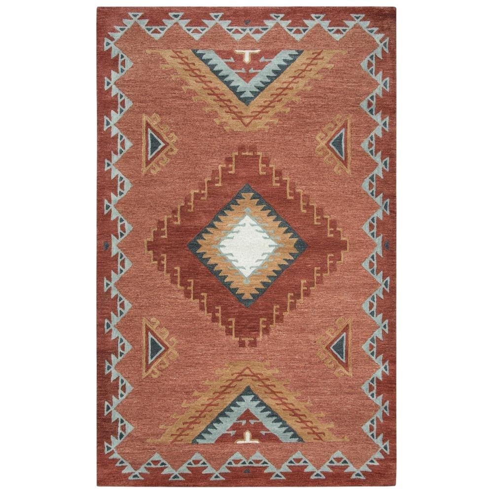 Rust Hand Tufted Wool Area Rug with Southwest Design, 5' x 8'