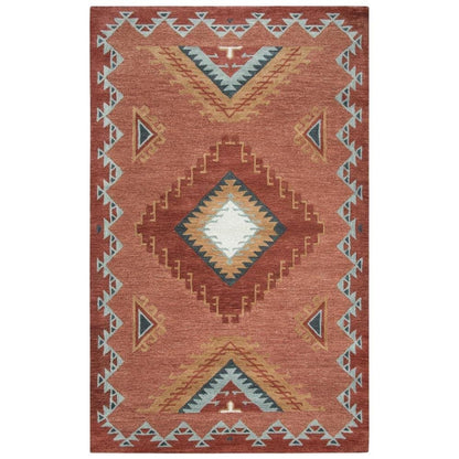 Rust Hand Tufted Wool Area Rug with Southwest Design, 5' x 8'
