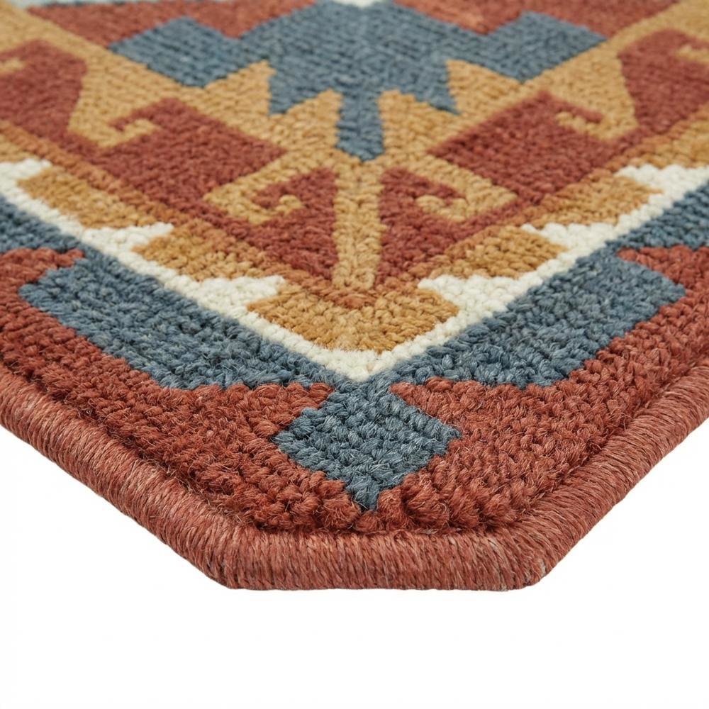 Rust Hand Tufted Wool Area Rug with Southwest Design, 5' x 8'
