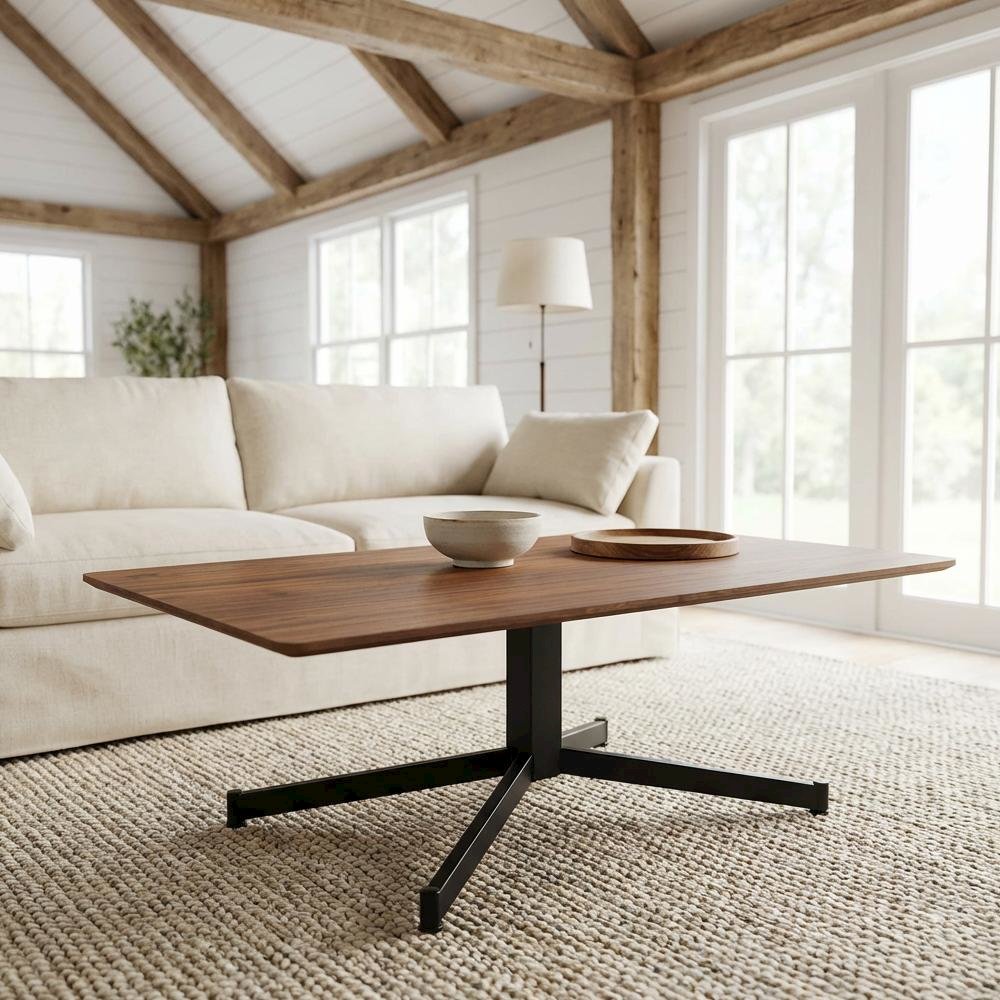 Brown Mid Century Coffee Table with MDF Top and Steel Frame