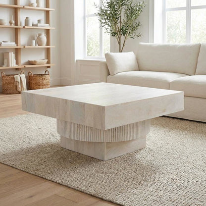 White Mango Wood Coffee Table with Square Top and Modern Design