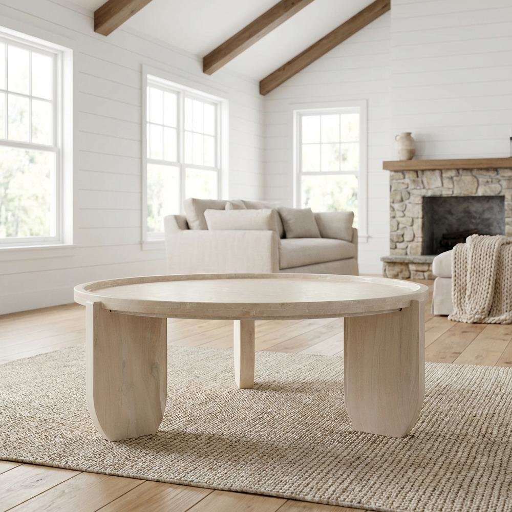 Brown Round Coffee Table with Bottochino Marble Top and MDF Base in Modern Style
