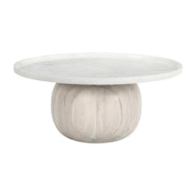 White Round Coffee Table with Real Marble Top and Acacia Wood Base