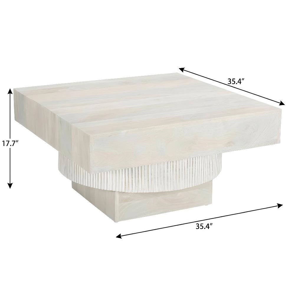 White Mango Wood Coffee Table with Square Top and Modern Design