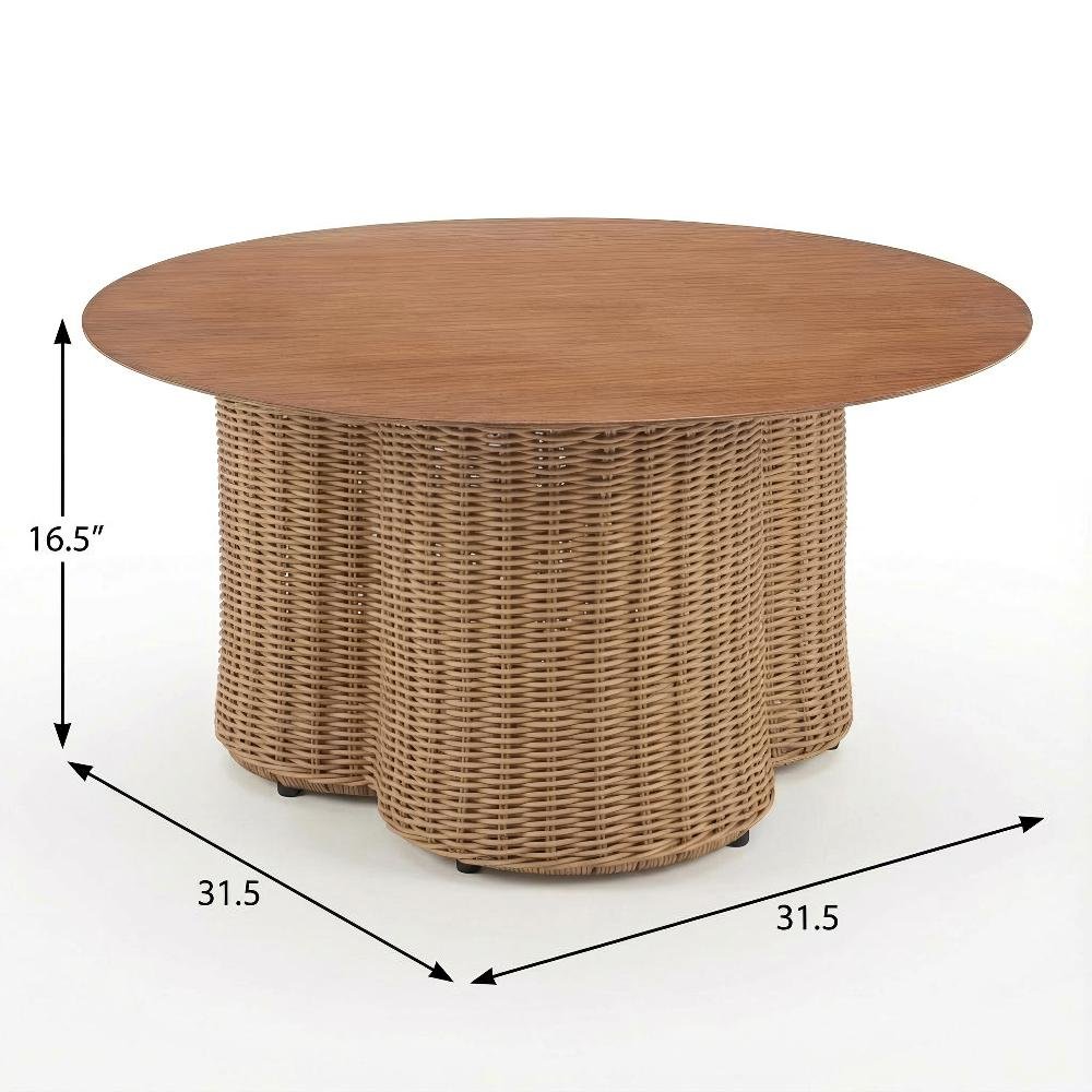 Brown Round Coffee Table with Aluminum Top and Polyethylene Frame Modern Style