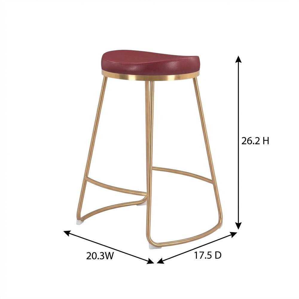 Burgundy Counter Stools Set of 2 with Plywood Frames and Upholstered Seats