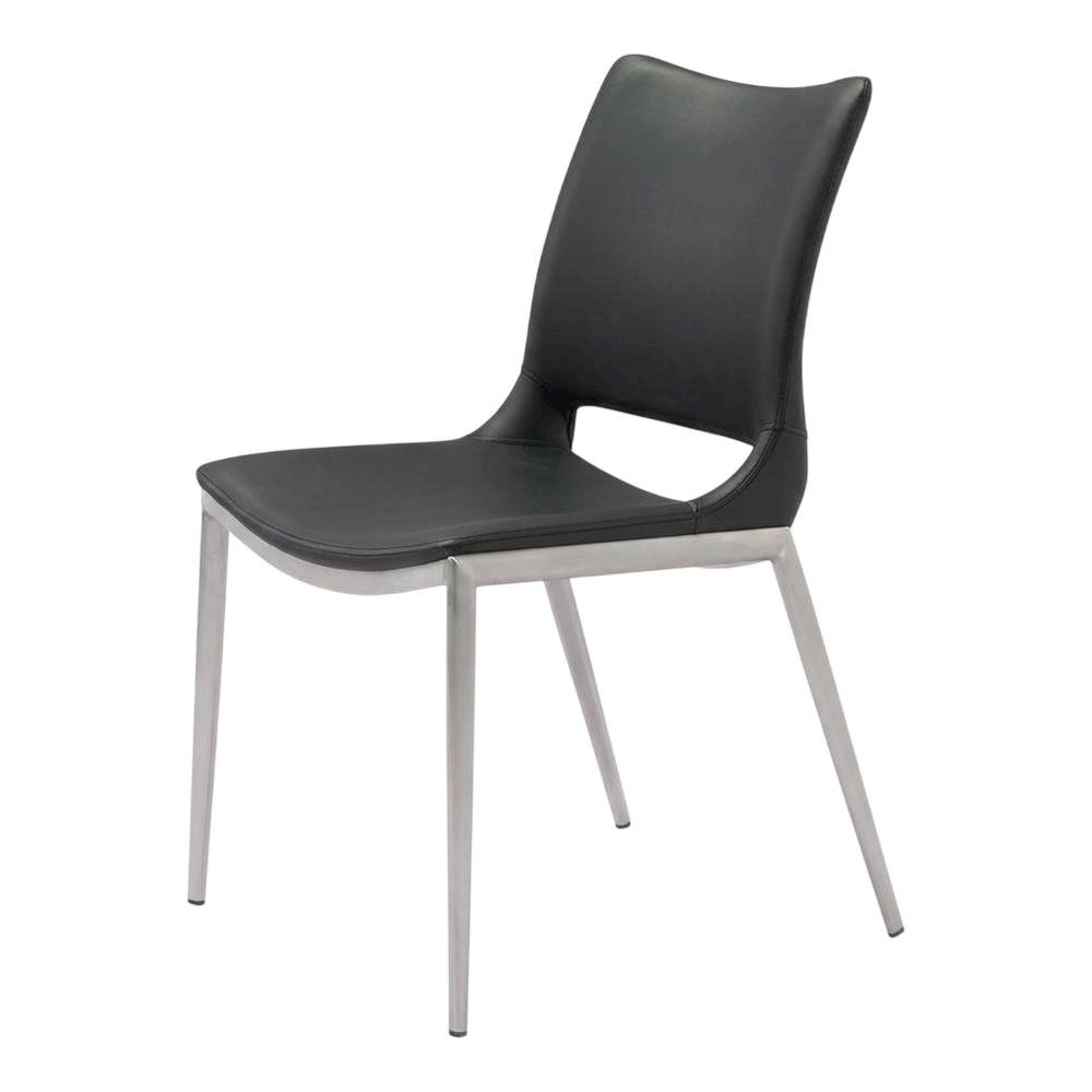 Black Modern Dining Chairs Set of 2with Plywood Frame and Polyurethane Upholstery