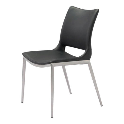 Black Modern Dining Chairs Set of 2with Plywood Frame and Polyurethane Upholstery