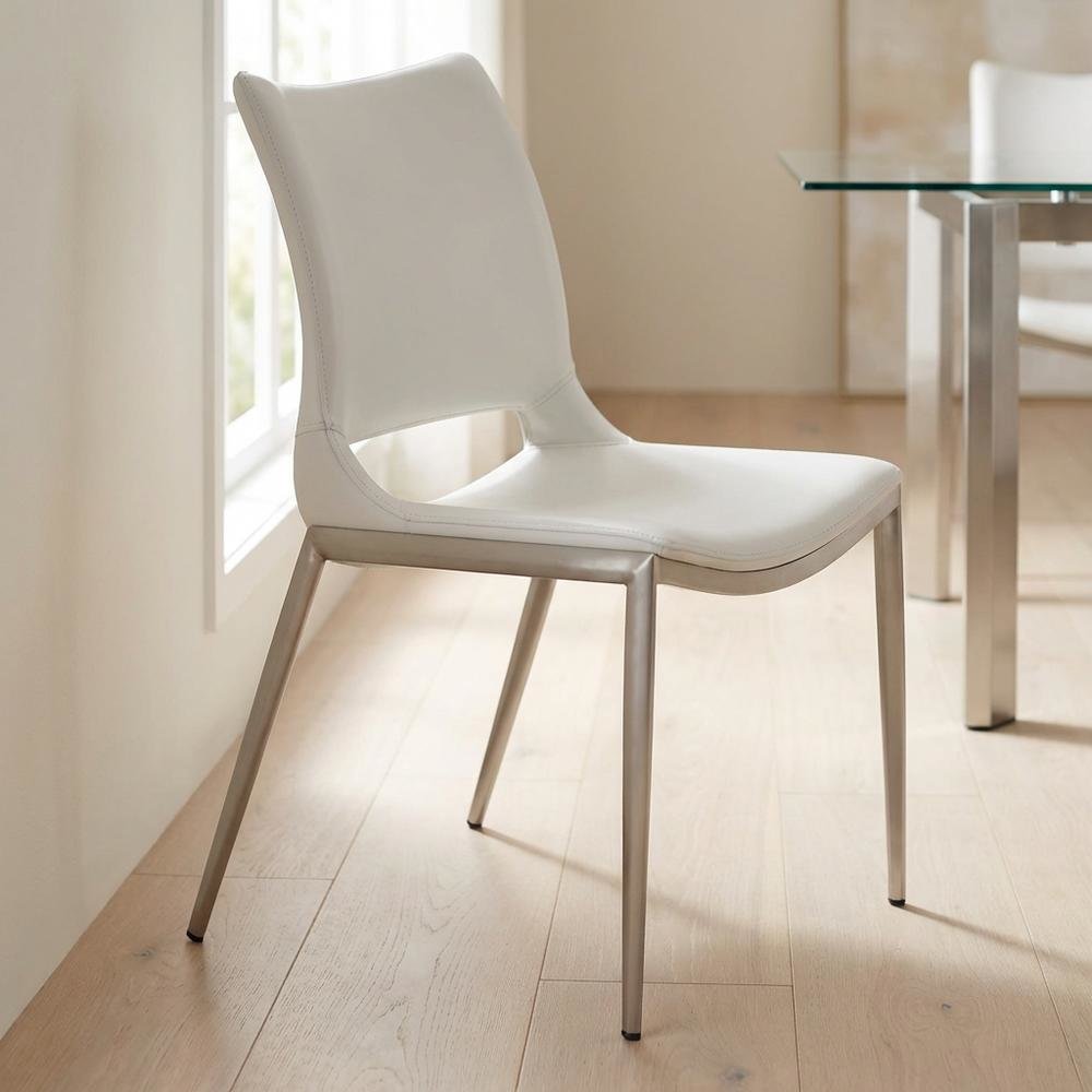 White Modern Dining Chairs Set of 2 with Plywood Frames and Faux Leather