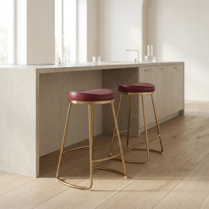 Burgundy Counter Stools Set of 2 with Plywood Frames and Upholstered Seats