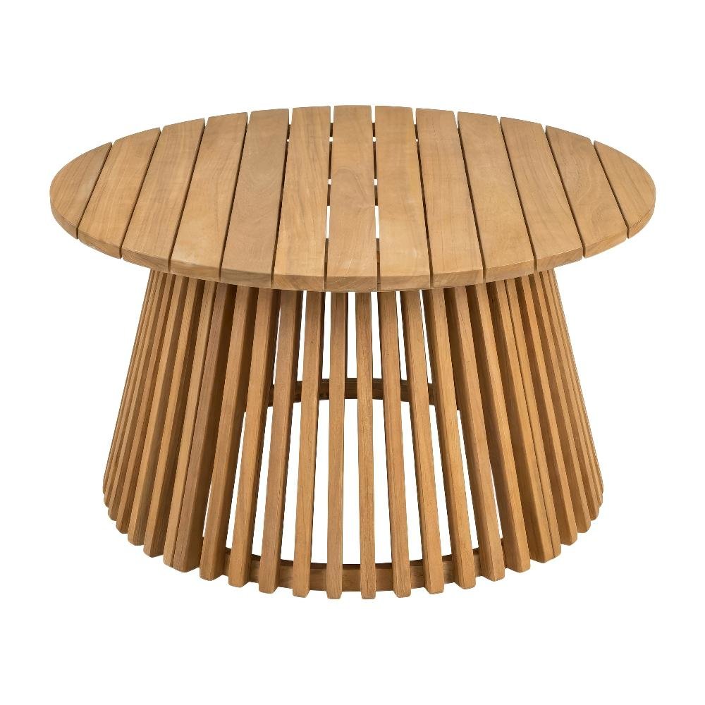 Brown Round Coffee Table Solid Acacia Wood Modern Design Single Piece