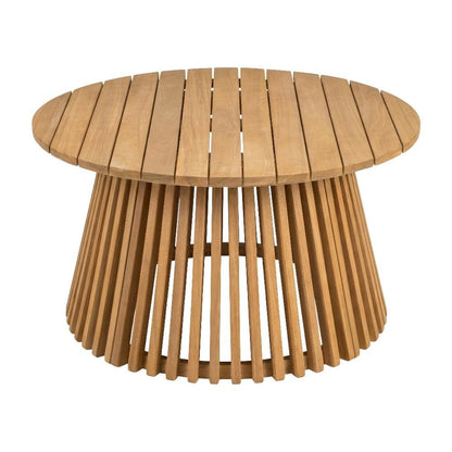 Brown Round Coffee Table Solid Acacia Wood Modern Design Single Piece