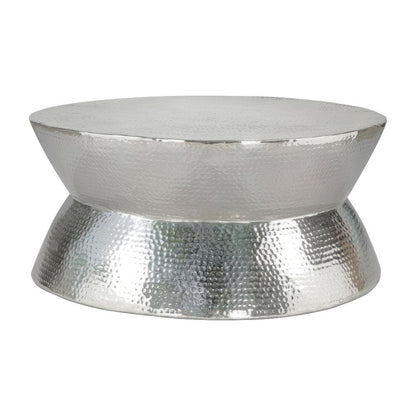 Silver Aluminum Round Coffee Table Modern Design Lightweight 1-Piece