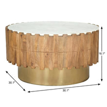Brown Round Coffee Table with Genuine Marble Top and Mango Wood Frame