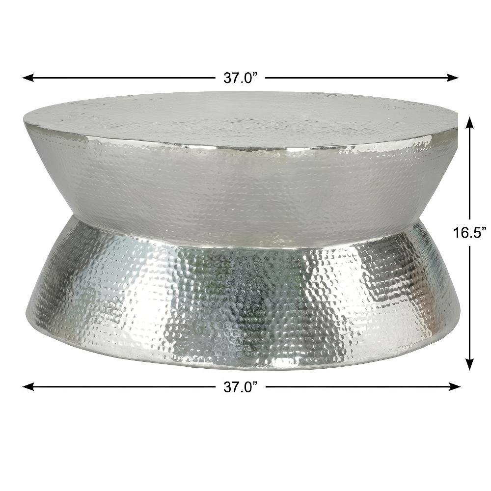 Silver Aluminum Round Coffee Table Modern Design Lightweight 1-Piece