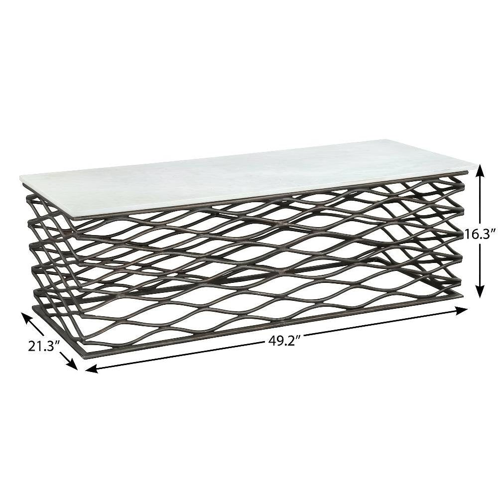White Modern Coffee Table with Genuine Marble Top and Aluminum Frame