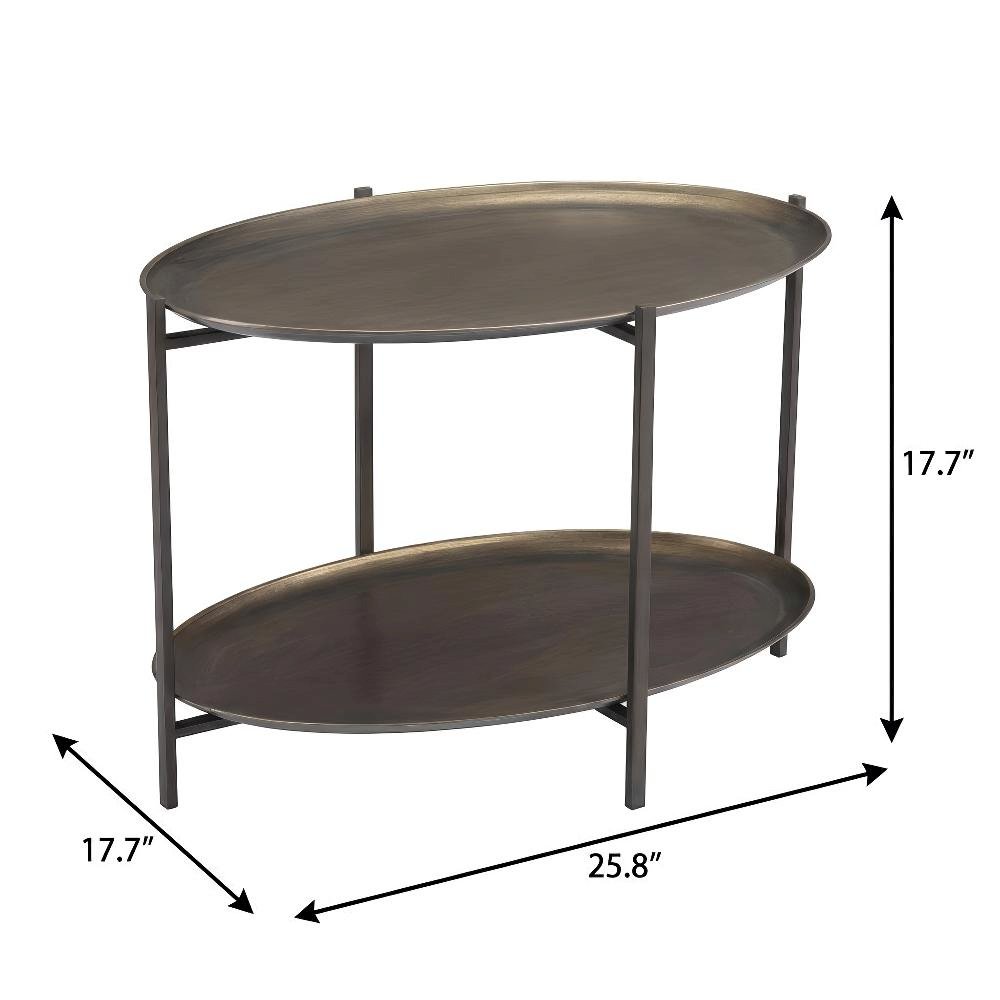 Brown Steel Coffee Table with Round Top and Dual Shelves, Modern Design