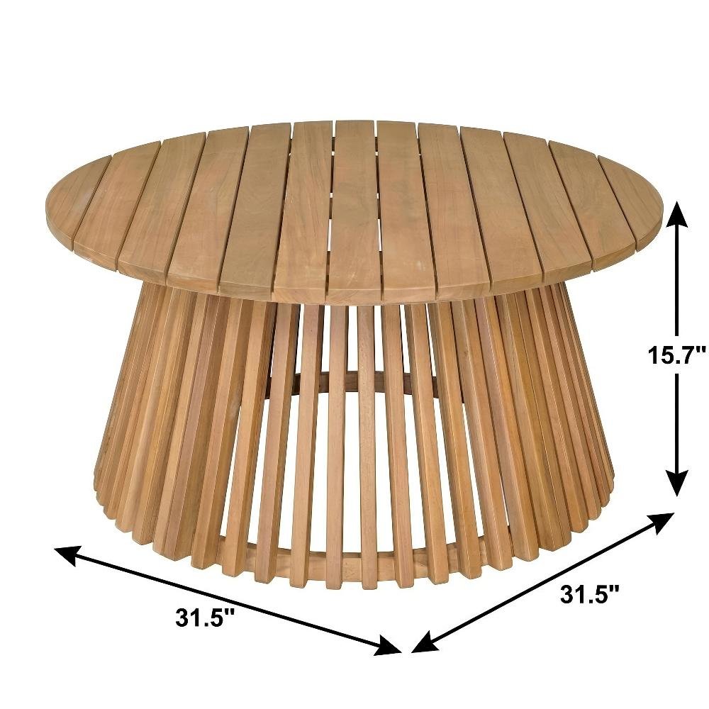 Brown Round Coffee Table Solid Acacia Wood Modern Design Single Piece
