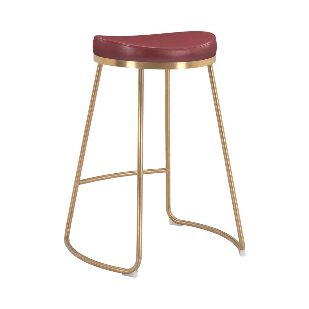 Burgundy Counter Stools Set of 2 with Plywood Frames and Upholstered Seats