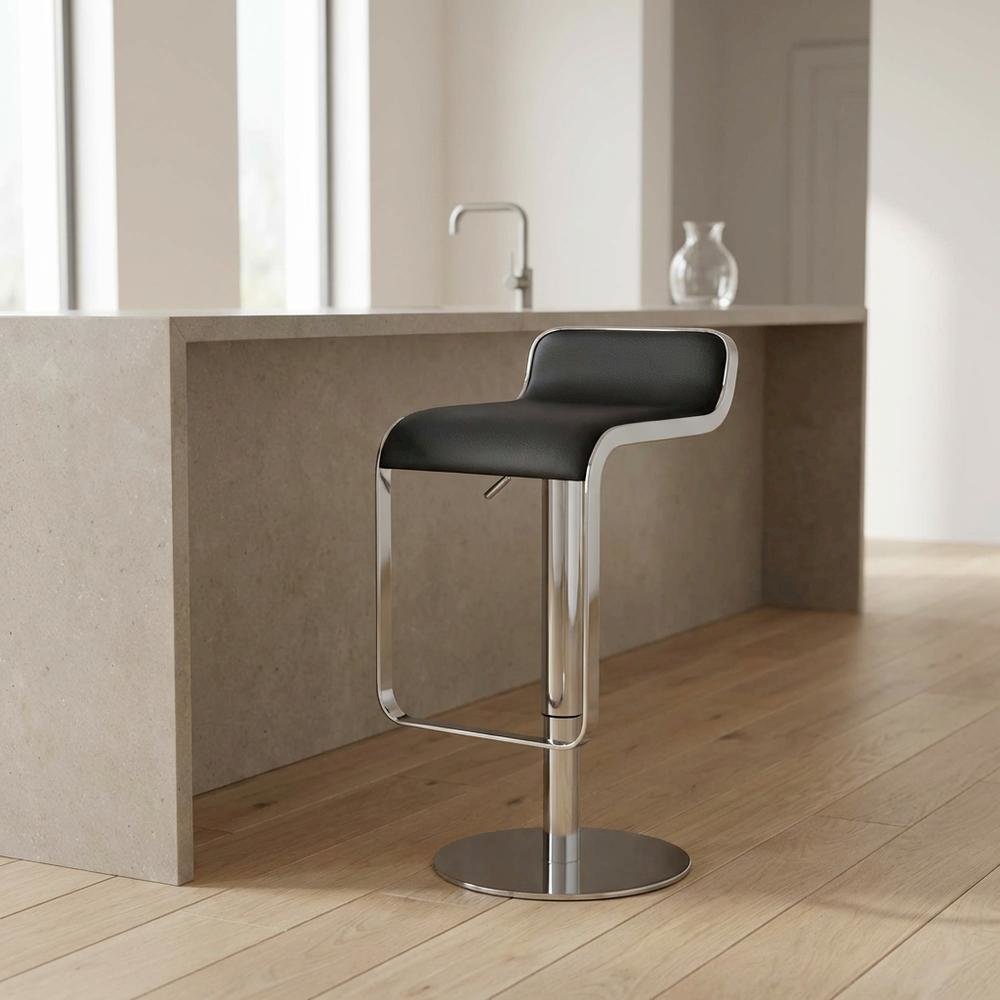 Black Modern Barstool with Plywood Frame and Polyurethane Upholstery