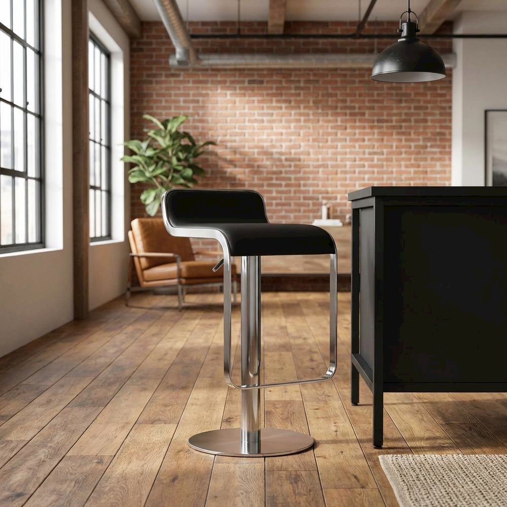 Black Modern Barstool with Plywood Frame and Polyurethane Upholstery