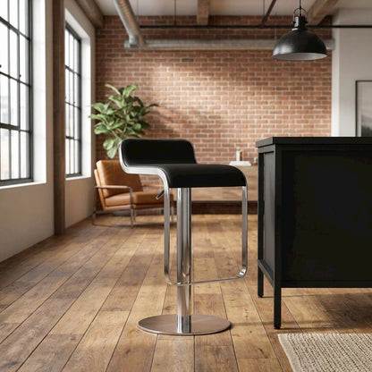 Black Modern Barstool with Plywood Frame and Polyurethane Upholstery