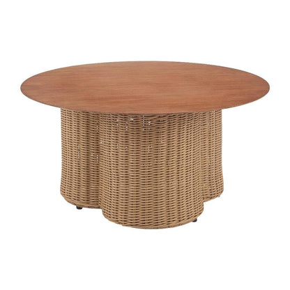 Brown Round Coffee Table with Aluminum Top and Polyethylene Frame Modern Style