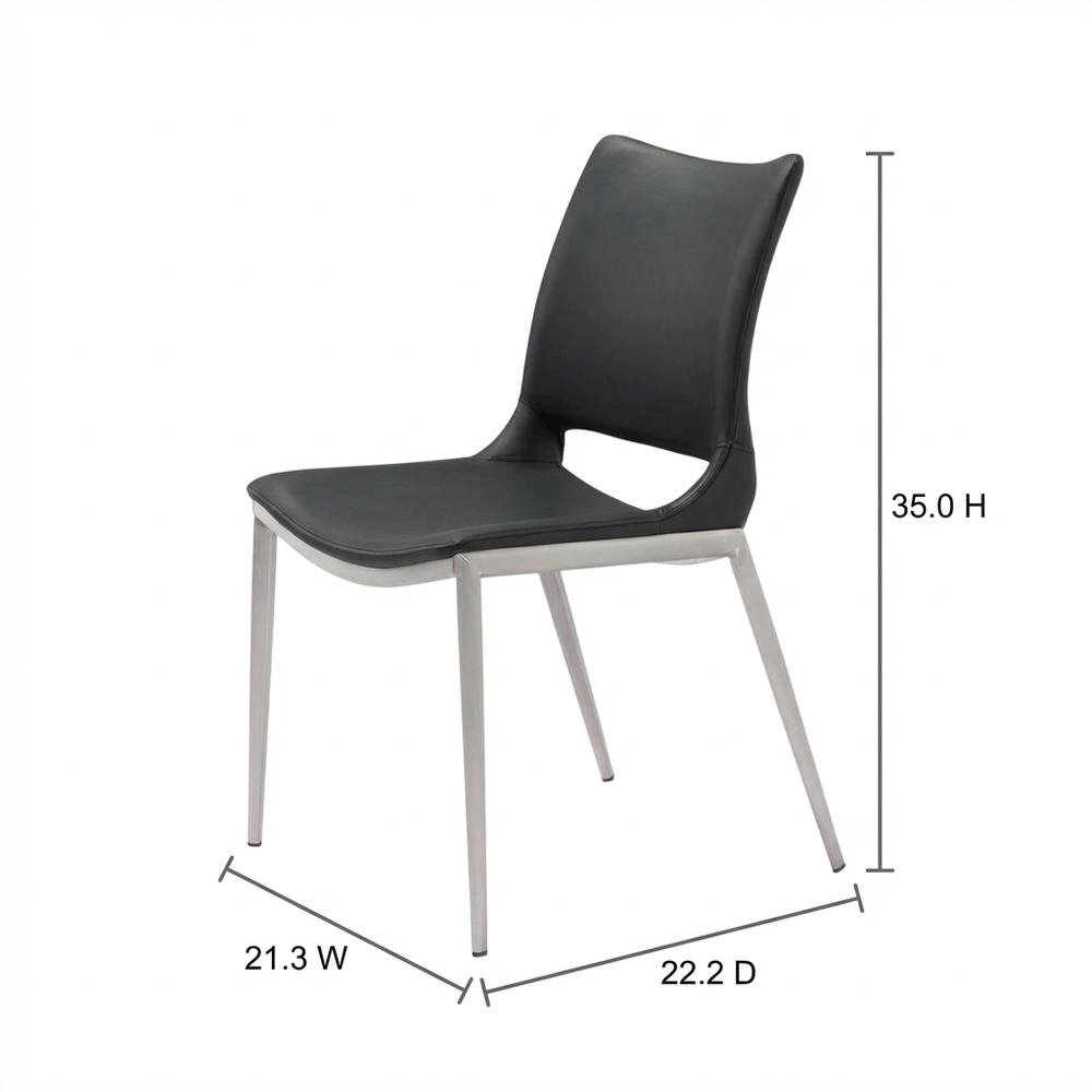 Black Modern Dining Chairs Set of 2with Plywood Frame and Polyurethane Upholstery