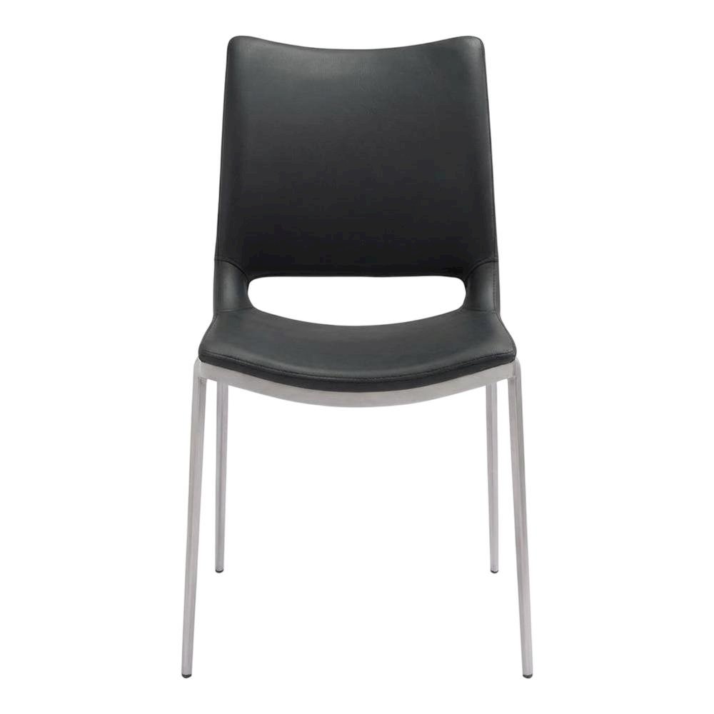 Black Modern Dining Chairs Set of 2with Plywood Frame and Polyurethane Upholstery