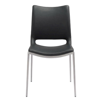 Black Modern Dining Chairs Set of 2with Plywood Frame and Polyurethane Upholstery