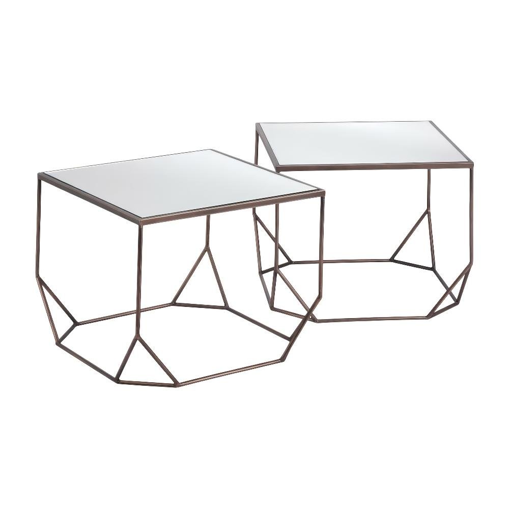 Brown 2-Piece Coffee Table Set, Glass Top and MDF Steel Frame for Living Room