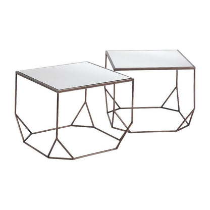 Brown 2-Piece Coffee Table Set, Glass Top and MDF Steel Frame for Living Room