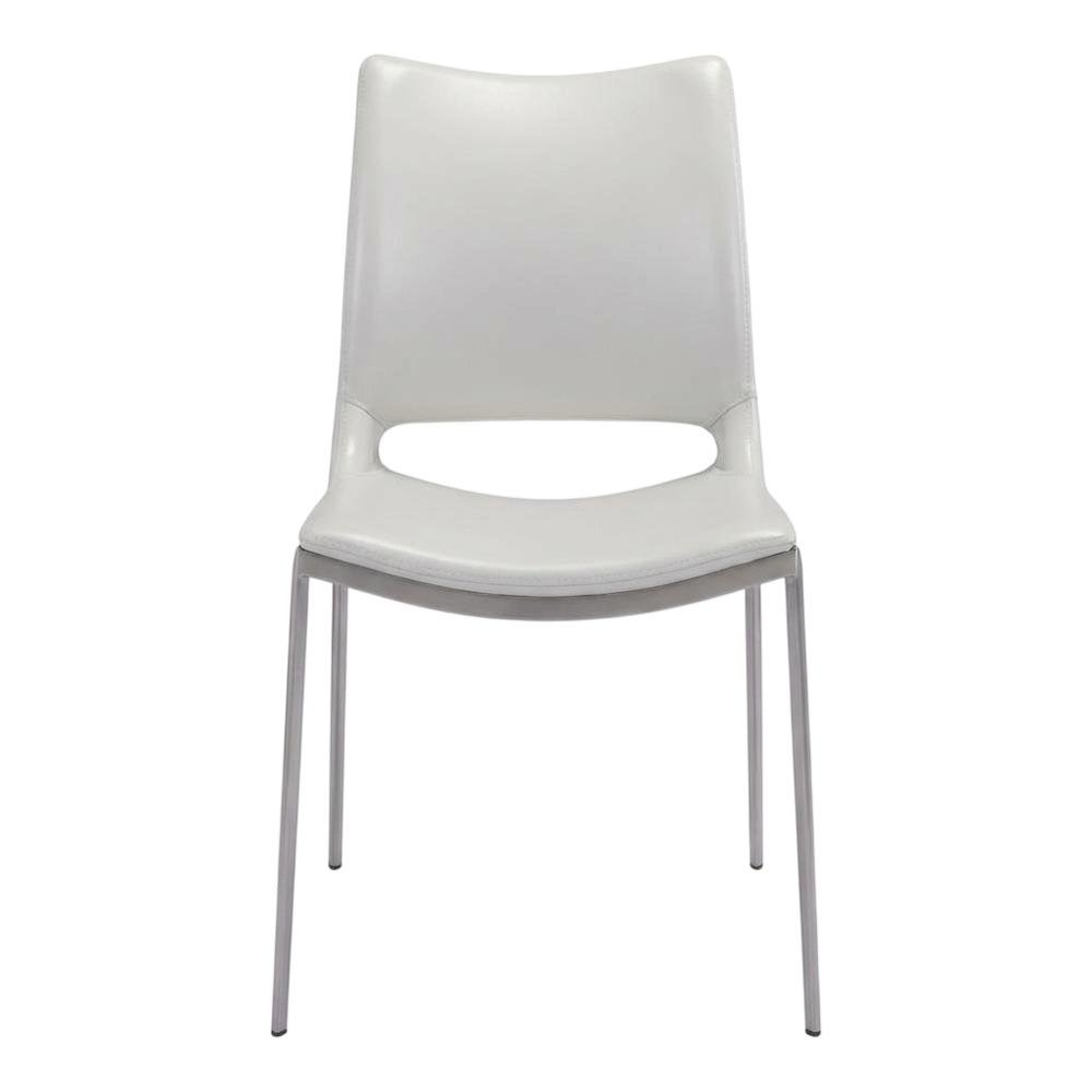 White Modern Dining Chairs Set of 2 with Plywood Frames and Faux Leather