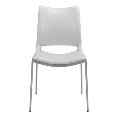 White Modern Dining Chairs Set of 2 with Plywood Frames and Faux Leather