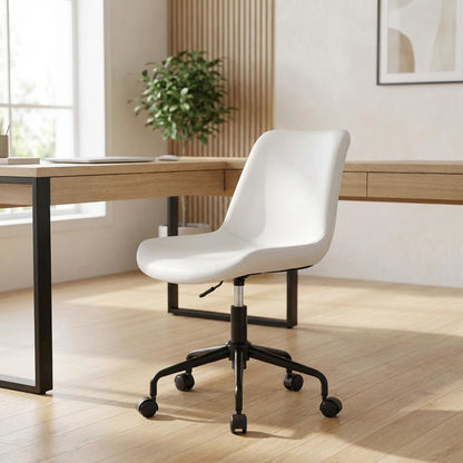 White Mid-Back Office Chair with Plywood Frame and Polyurethane Upholstery