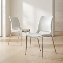 White Modern Dining Chairs Set of 2 with Plywood Frames and Faux Leather