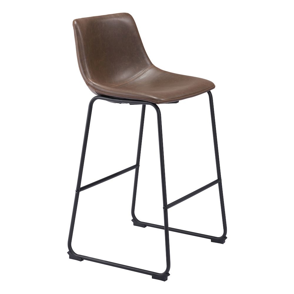 Bar Stools Set of 2, Vintage Espresso Faux Leather, Steel Legs
