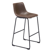 Bar Stools Set of 2, Vintage Espresso Faux Leather, Steel Legs