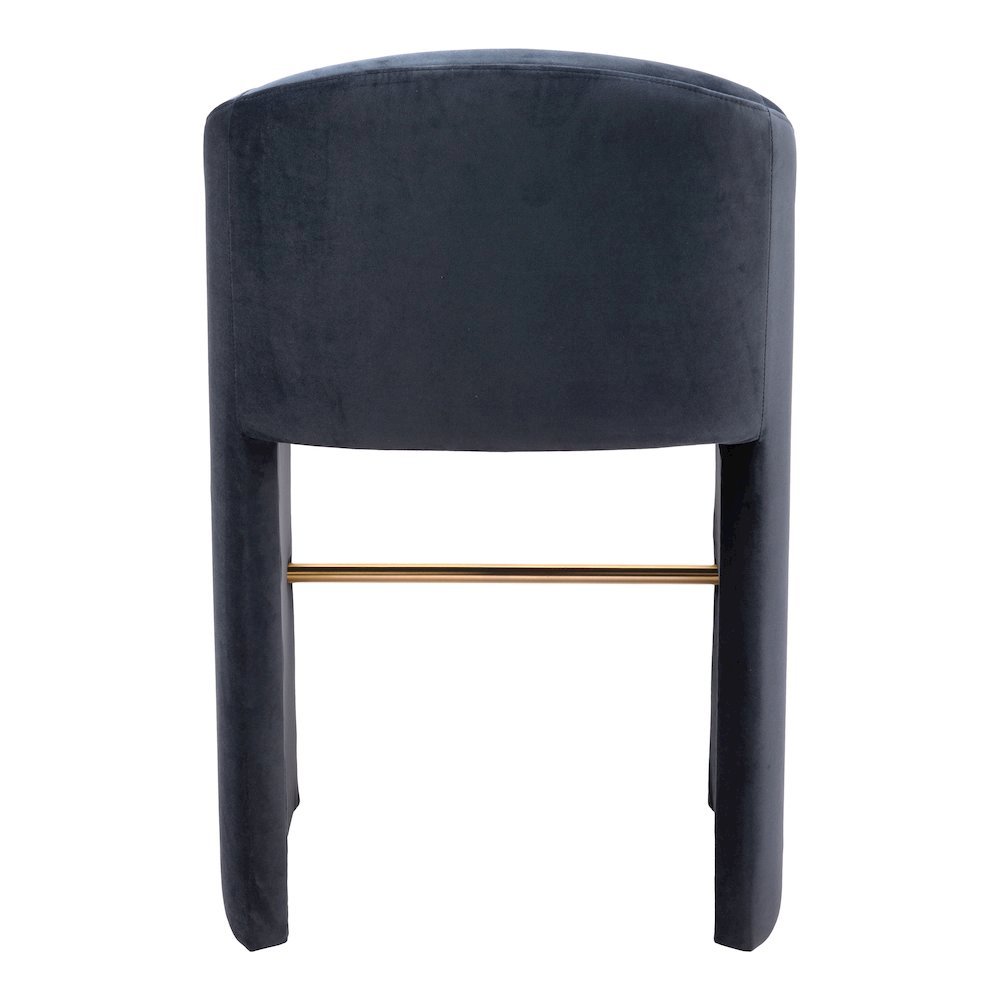 Bar Stool, Midnight Gray Velvet, Plywood Legs, Ergonomic Footrest