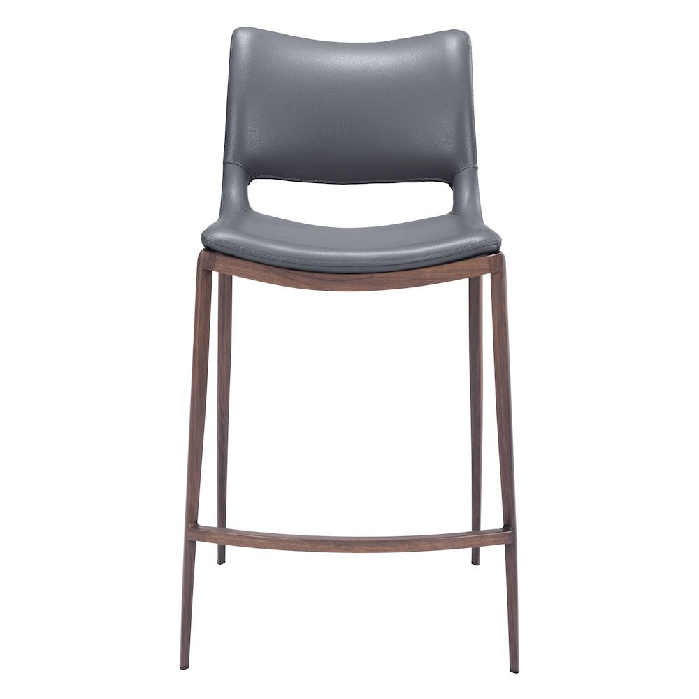 Counter Stools Set of 2, Dark Gray Faux Leather, Faux Wood Steel Legs