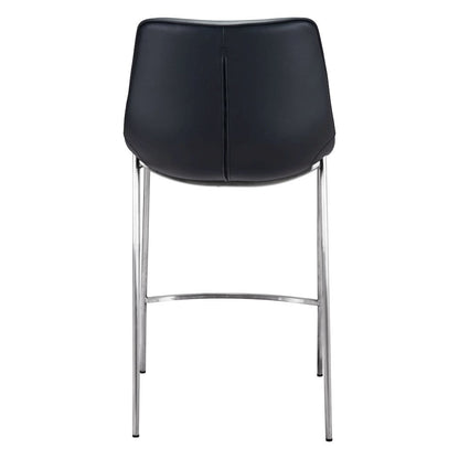 Counter Stools Set of 2, Black Faux Leather, Silver Steel Legs
