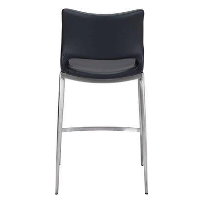 Counter Stools Set of 2, Black Faux Leather, Silver Steel Legs