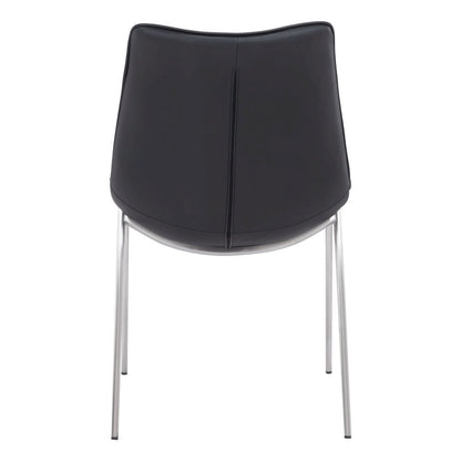 Dining Chairs Set of 2, Black Faux Leather, Silver Steel Legs